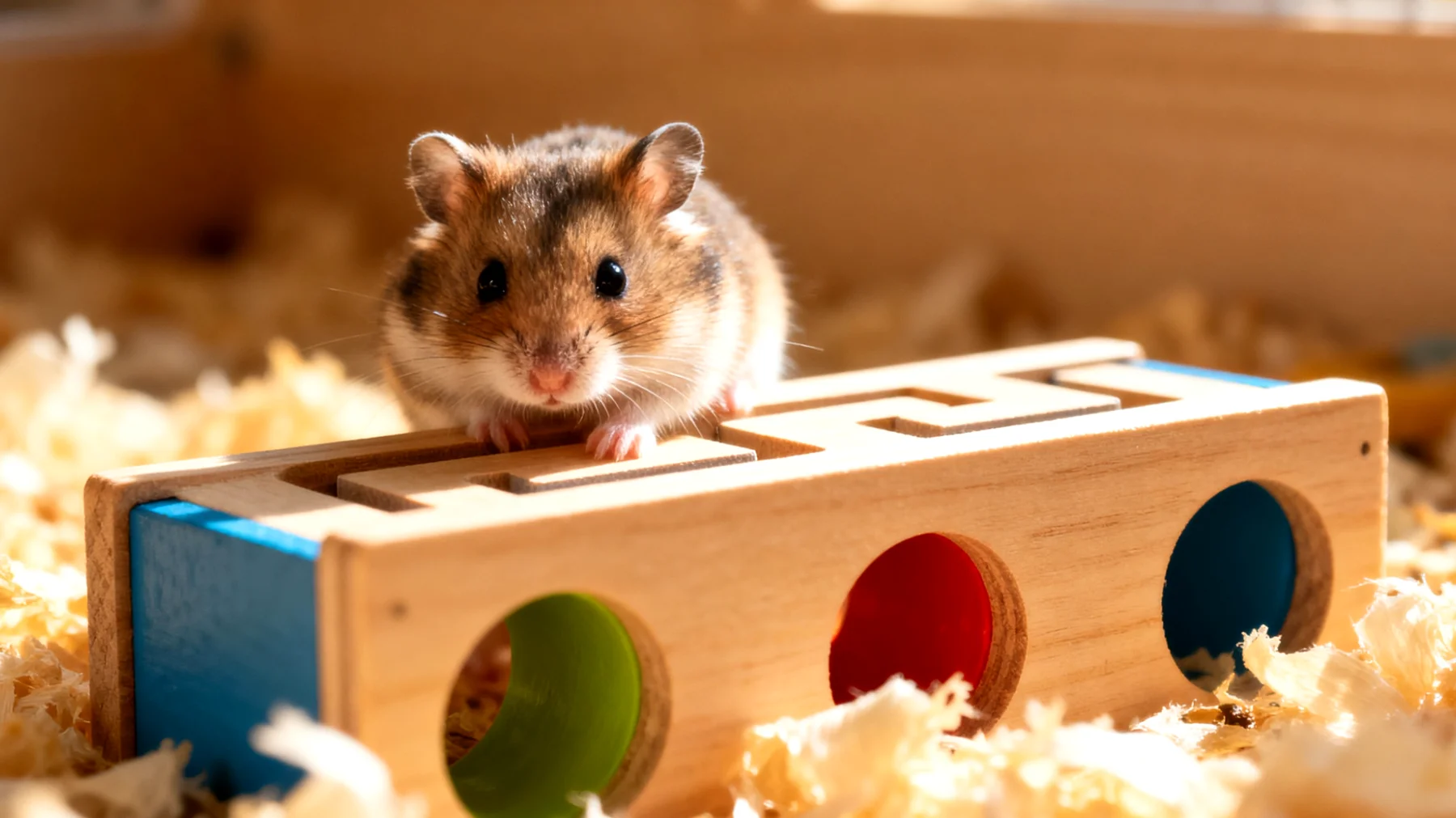 Junge Hamster benötigen altersgerechte Spielzeuge und Beschäftigungsmöglichkeiten, die ihre Neugier fördern und gleichzeitig sicher für ihre kleine Größe und ihr noch entwickelndes Verhalten sind"